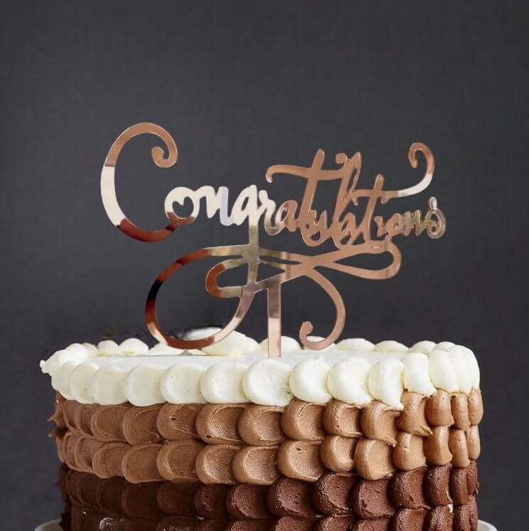 Acrylic Rose Gold Mirror Congratulations Cake Topper