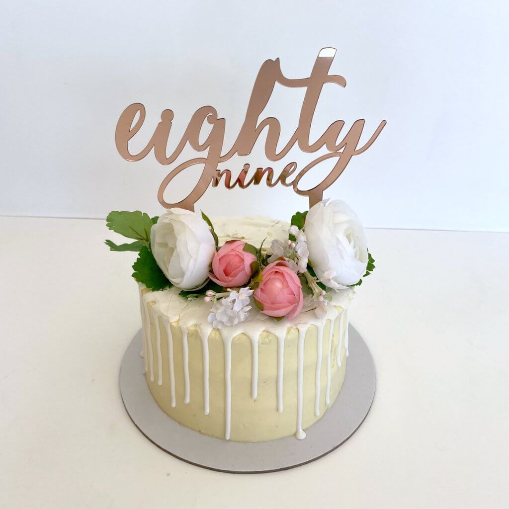 Acrylic Rose Gold Mirror 'eighty nine' Birthday Cake Topper