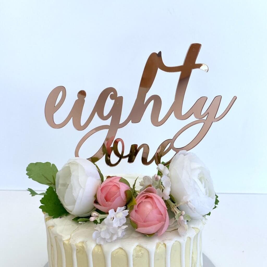 Acrylic Rose Gold Mirror 'eighty one' Birthday Cake Topper