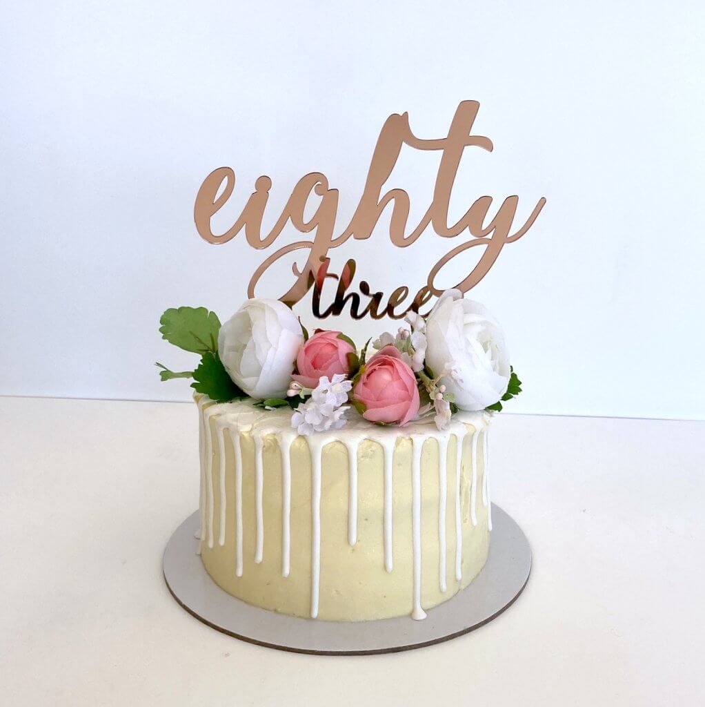 Acrylic Rose Gold Mirror 'eighty three' Birthday Cake Topper