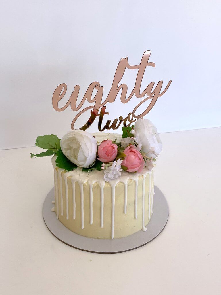 Acrylic Rose Gold Mirror 'eighty two' Birthday Cake Topper