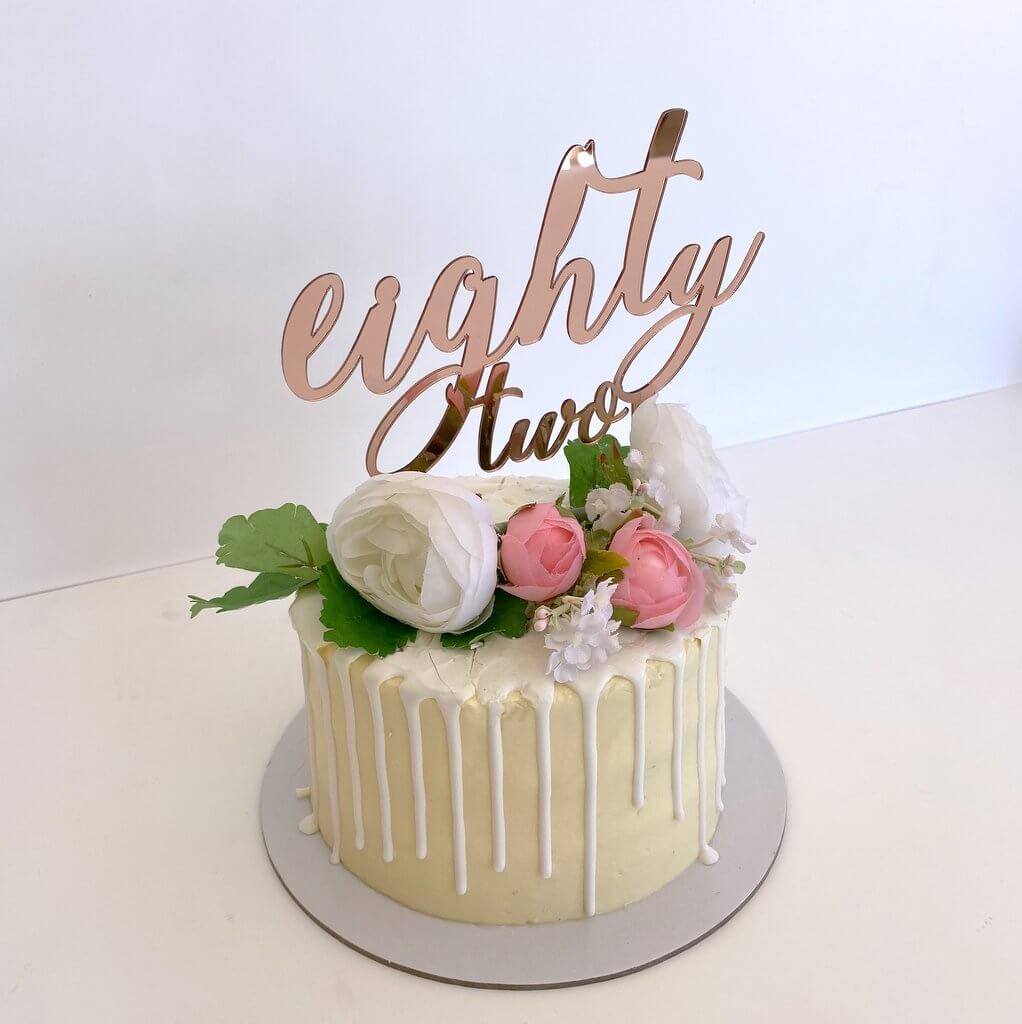 Acrylic Rose Gold Mirror 'eighty two' Birthday Cake Topper
