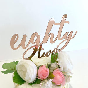 Acrylic Rose Gold Mirror 'eighty two' Birthday Cake Topper