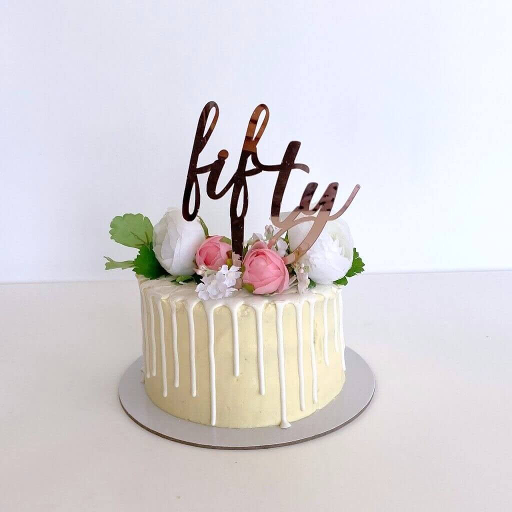 Rose Gold Mirror \'Fifty\' Script Birthday Cake Topper - Online ...