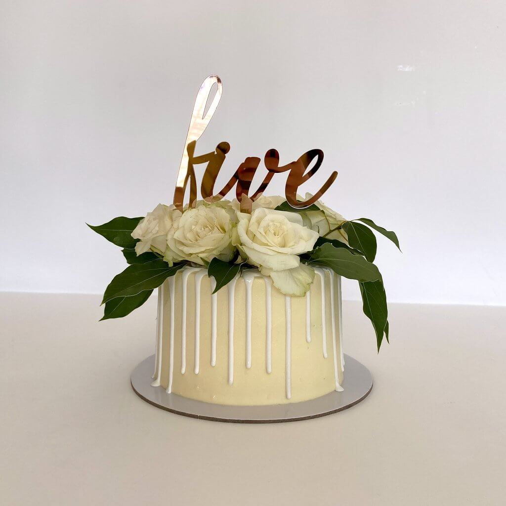 Acrylic Rose Gold Mirror 'five' Script Birthday Cake Topper