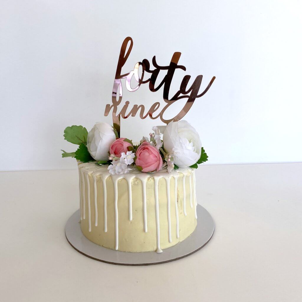 Acrylic Rose Gold Mirror 'forty nine' Birthday Cake Topper