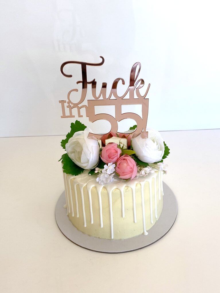 Acrylic Rose Gold Mirror 'Fuck I'm 55!' Birthday Cake Topper