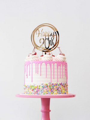 Acrylic Rose Gold Mirror Geometric Circle Happy 20th Cake Topper