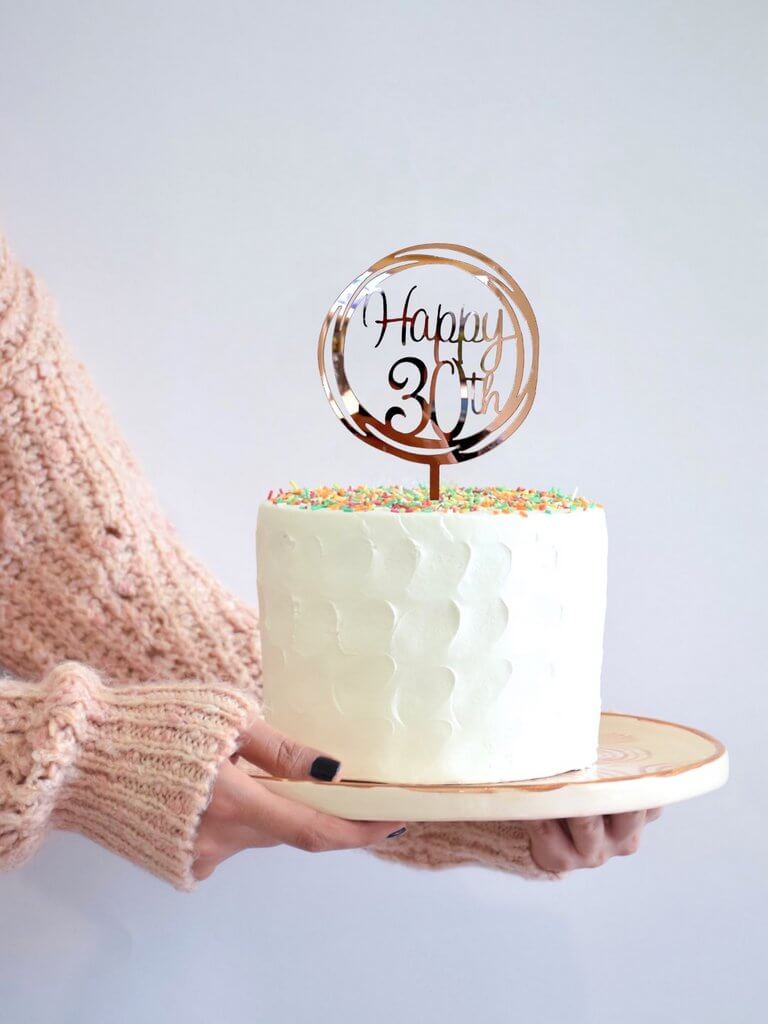 Acrylic Rose Gold Mirror Geometric Circle Happy 30th Cake Topper