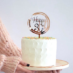 Acrylic Rose Gold Mirror Geometric Circle Happy 30th Cake Topper