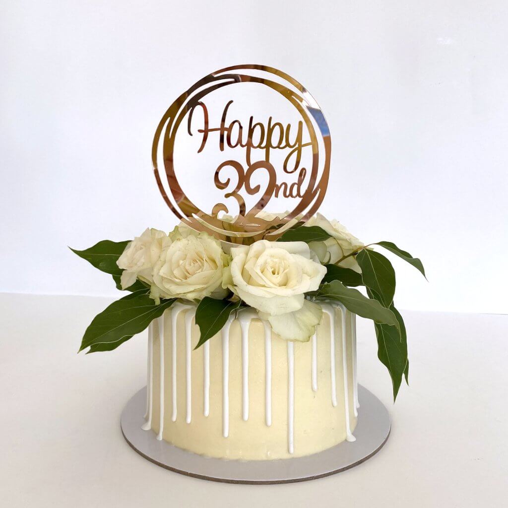 Acrylic Rose Gold Mirror Geometric Circle Happy 32nd Cake Topper