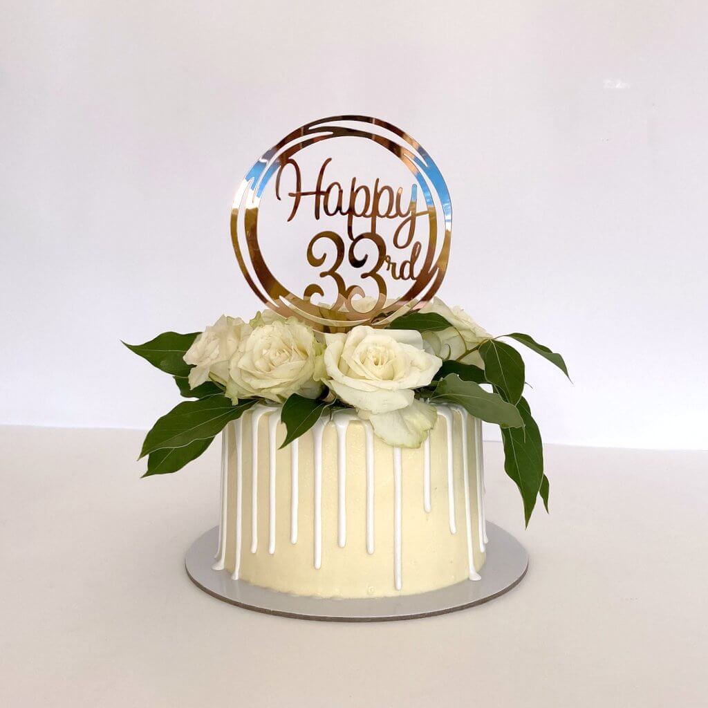 Acrylic Rose Gold Mirror Geometric Circle Happy 33rd birthday Cake Topper