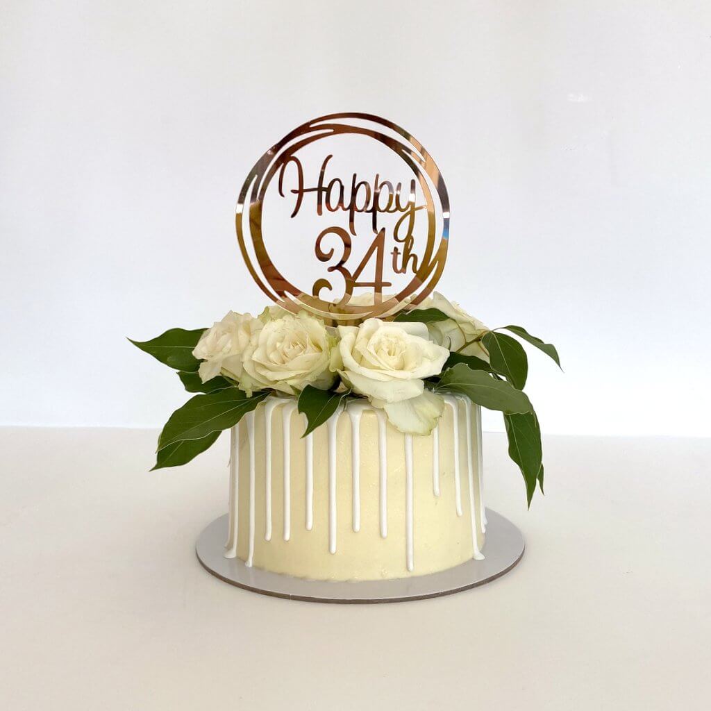 Acrylic Rose Gold Mirror Geometric Circle Happy 34th birthday Cake Topper