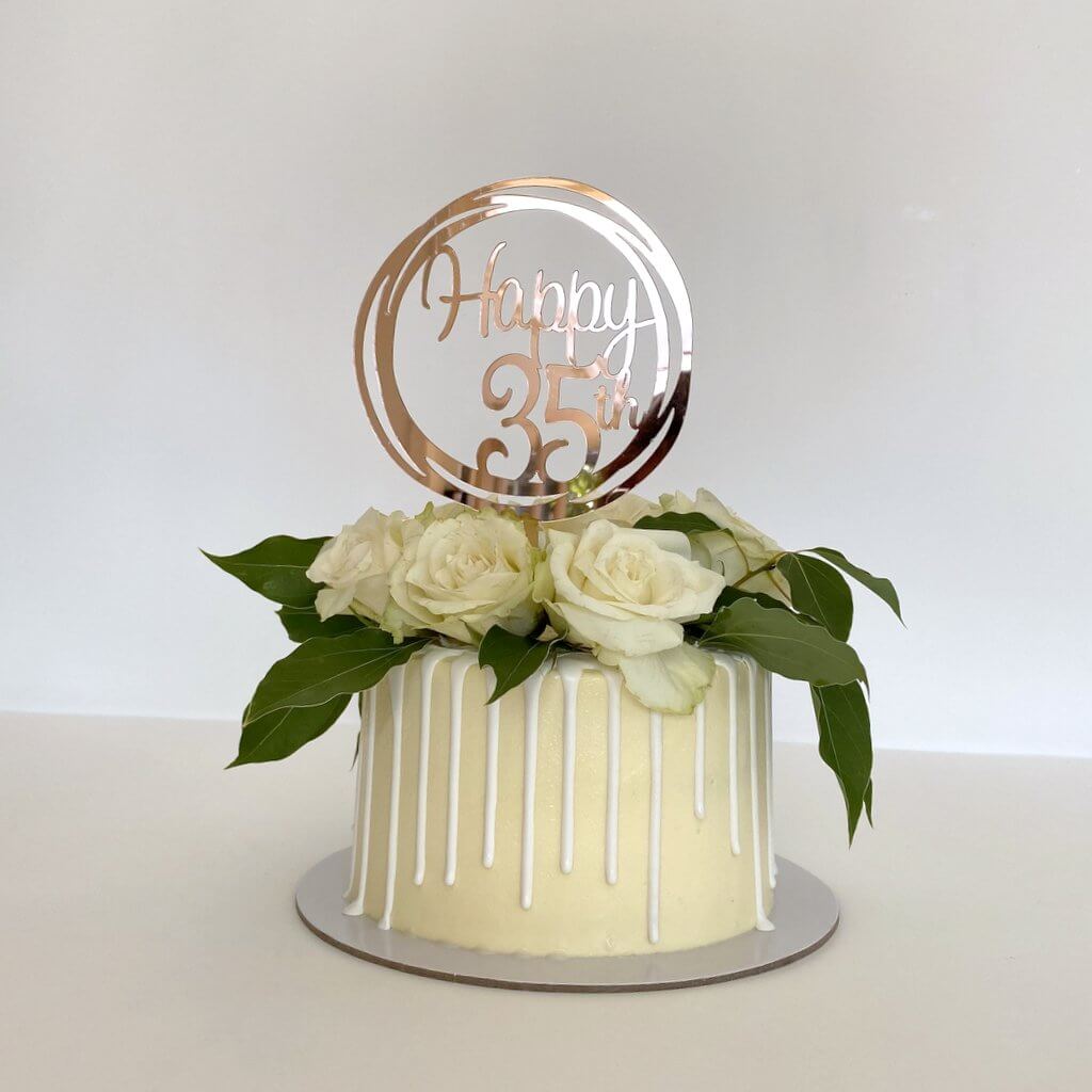 Acrylic Rose Gold Mirror Geometric Circle Happy 35th birthday Cake Topper