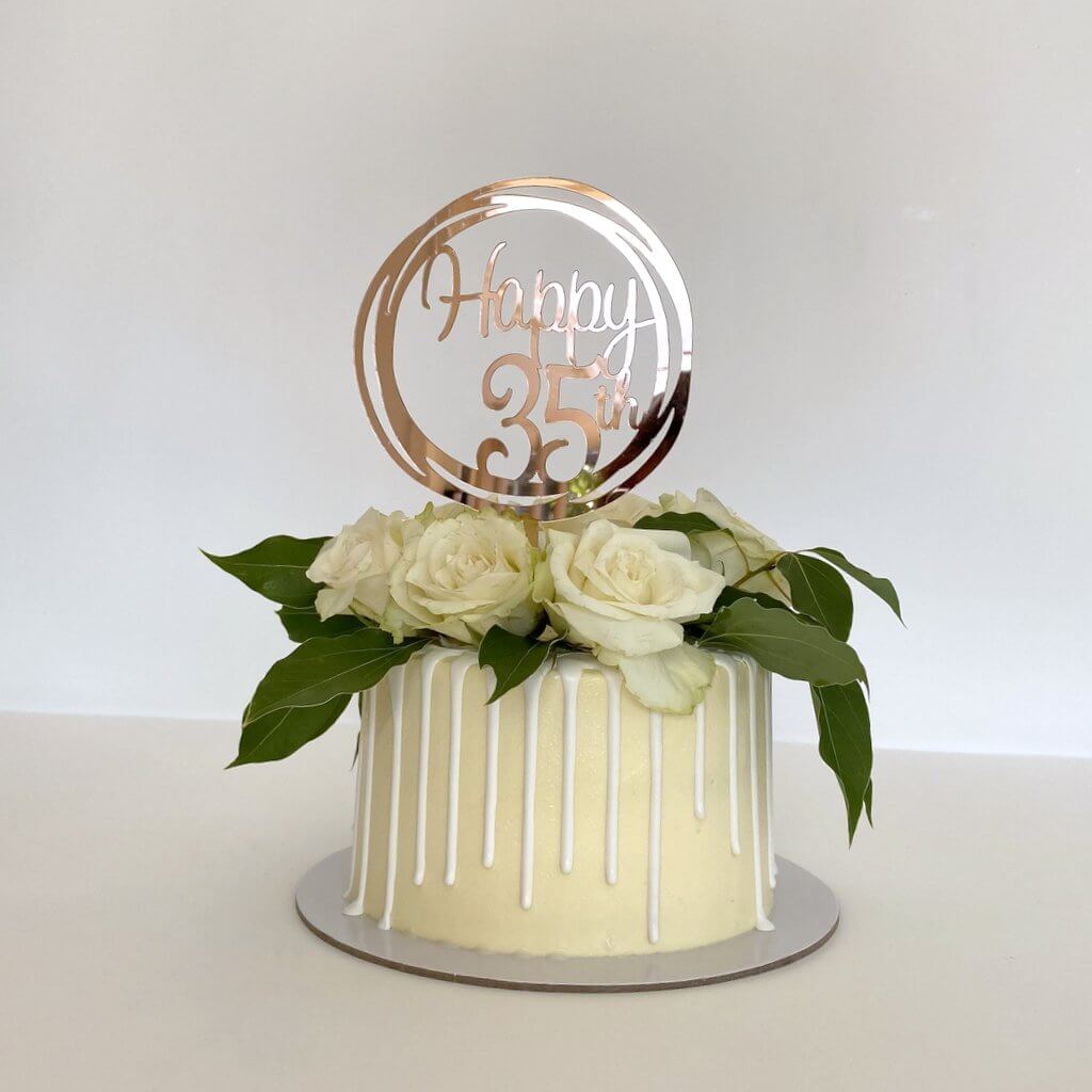 Acrylic Rose Gold Mirror Geometric Circle Happy 35th Cake Topper