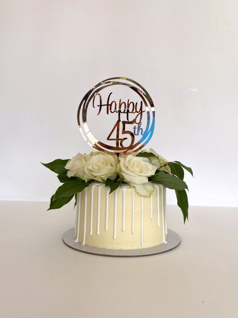 Acrylic Rose Gold Happy 45th Geometric Circle Birthday Cake Topper
