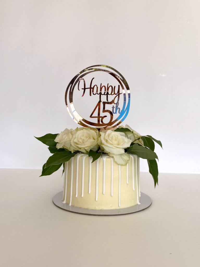 Acrylic Rose Gold Mirror Happy 45th Birthday Geometric Circle Cake Topper