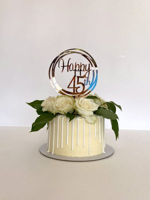 Acrylic Rose Gold Mirror Happy 45th Birthday Geometric Circle Cake Topper