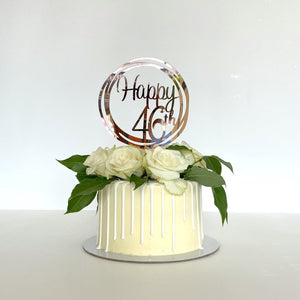 Acrylic Rose Gold Mirror Happy 46th Birthday Geometric Circle Cake Topper