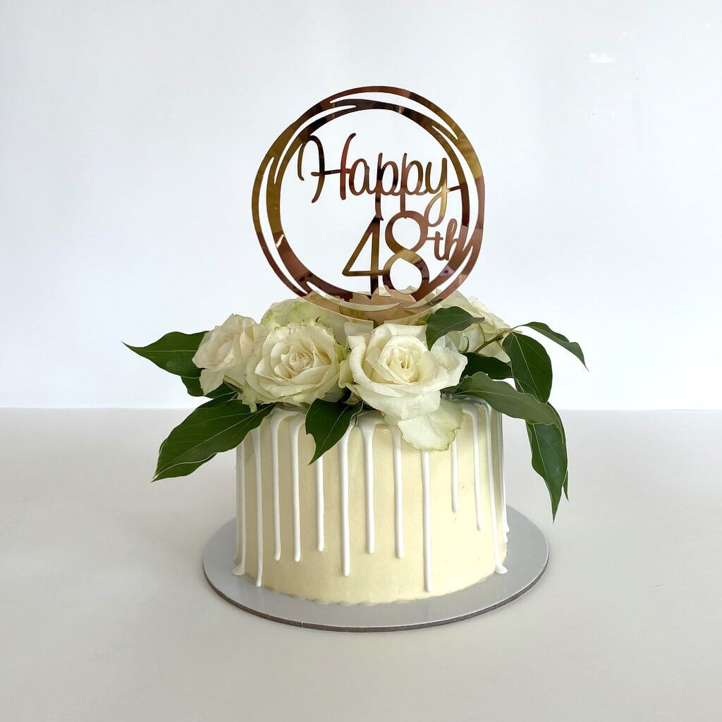 Acrylic Rose Gold Mirror Happy 48th Birthday Geometric Circle Cake Topper