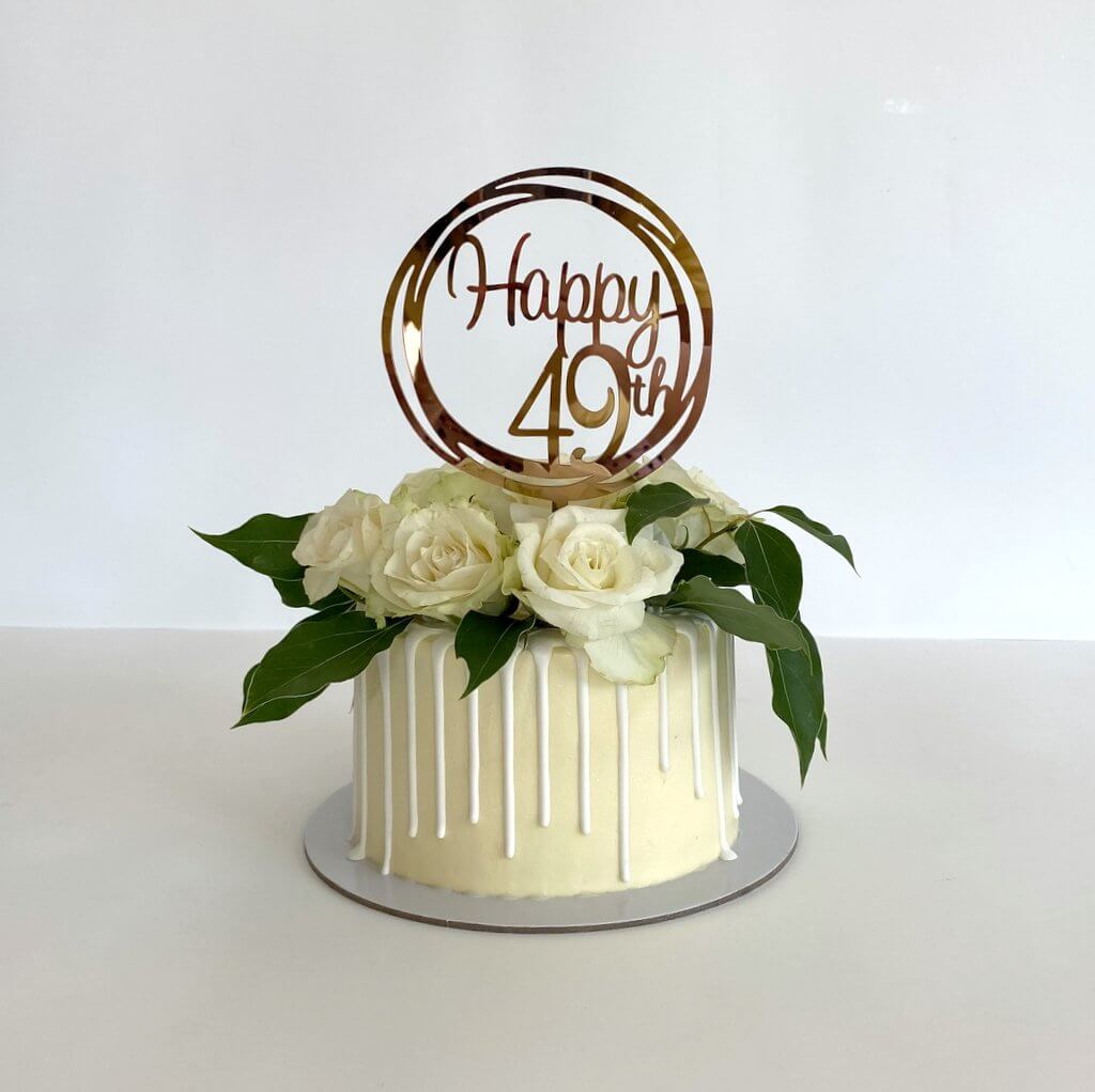 Acrylic Rose Gold Mirror Happy 49th Birthday Geometric Circle Cake Topper