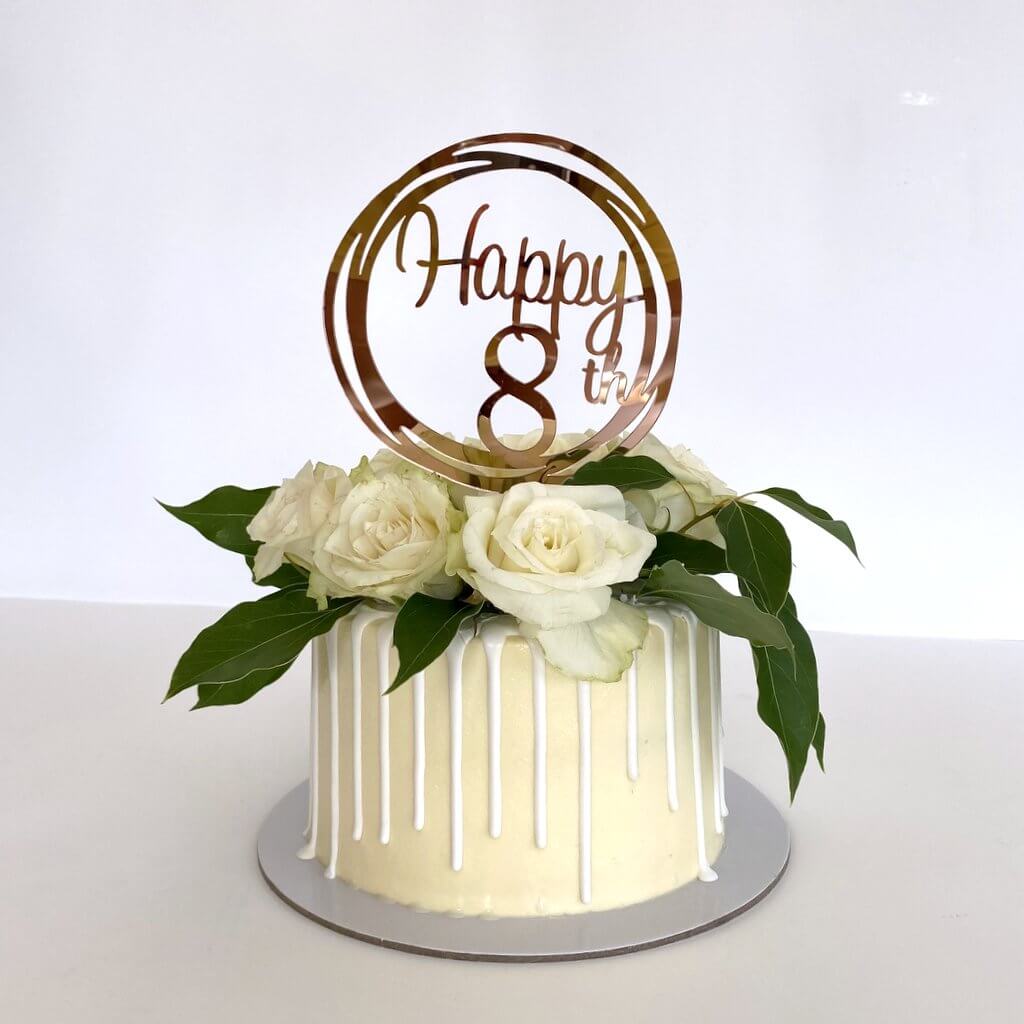 Acrylic Rose Gold Mirror Happy 8th Birthday Geometric Circle Cake Topper
