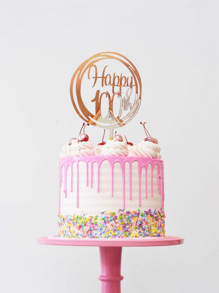 Acrylic Rose Gold Mirror Geometric Circle Happy 100th Cake Topper