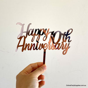 Online Party Supplies Australia Rose Gold Mirror Acrylic 'Happy 10th Anniversary' Cake Topper