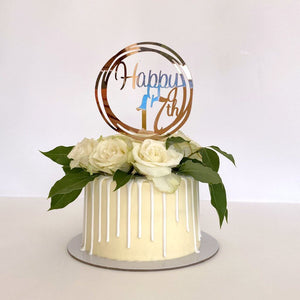 Acrylic Rose Gold Geometric Circle Happy 17th birthday Cake Topper