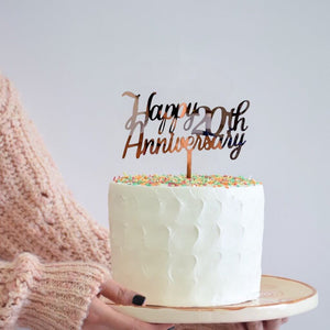 Online Party Supplies Australia Rose Gold Mirror Acrylic 'Happy 20th Anniversary' Cake Topper