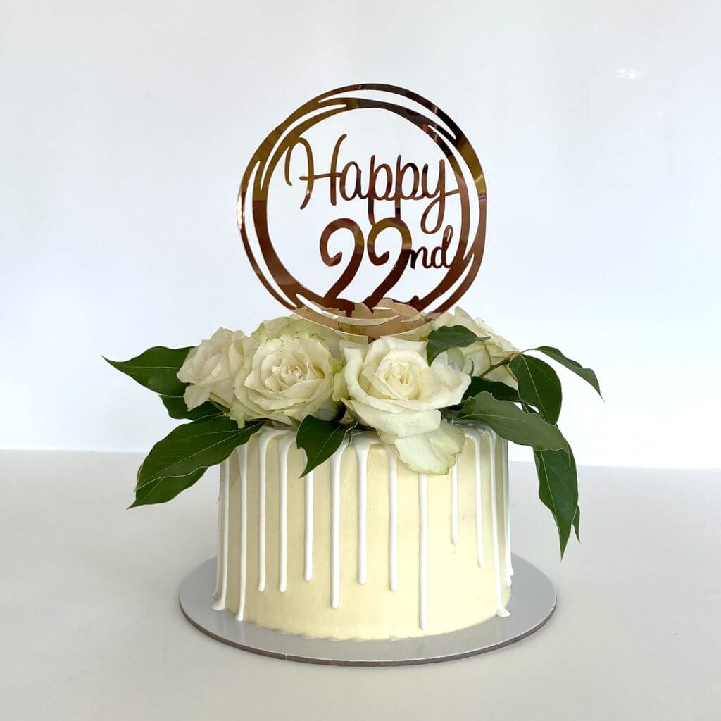 Acrylic Rose Gold Geometric Circle Happy 22nd Cake Topper