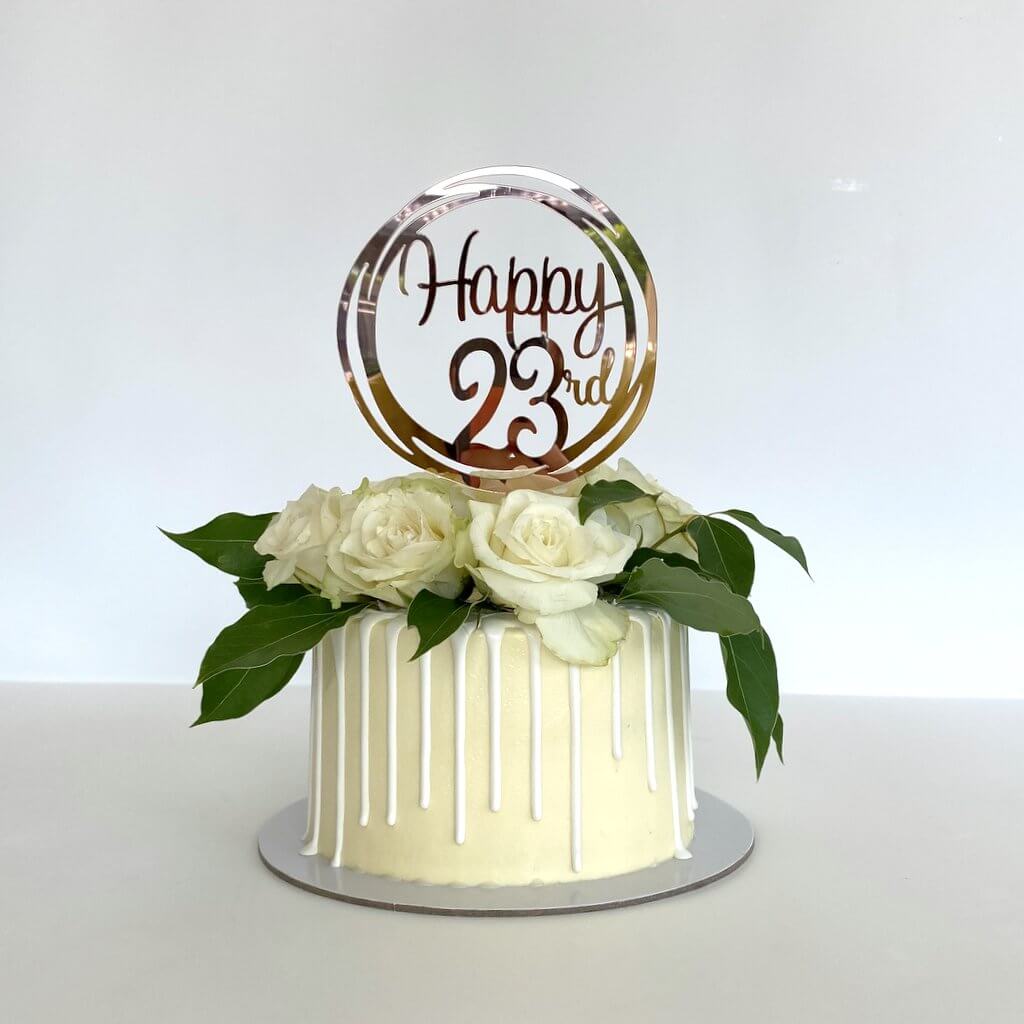 Acrylic Rose Gold Geometric Circle Happy 23rd birthday Cake Topper