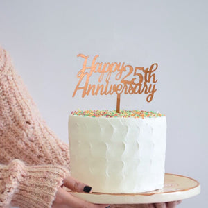 Rose Gold Mirror Acrylic 'Happy 25th Anniversary' Cake Topper - Online Party Supplies