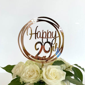 Acrylic Rose Gold Mirror Happy 29th Geometric Round Cake Topper