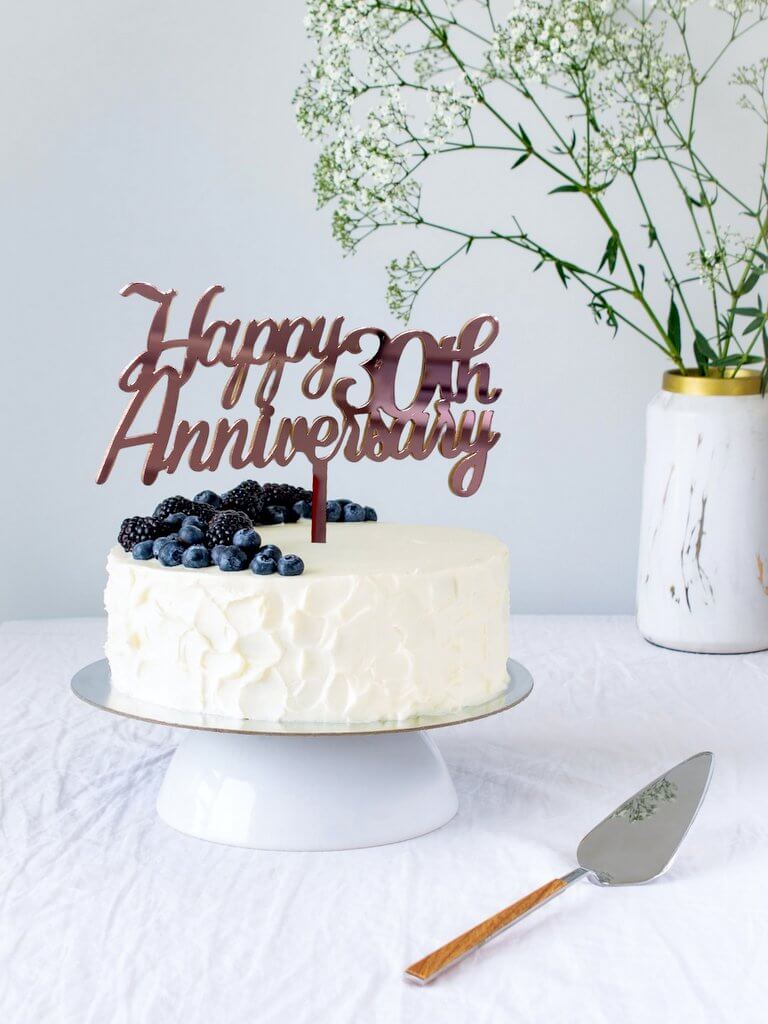 Rose Gold Mirror Acrylic 'Happy 30th Anniversary' Cake Topper