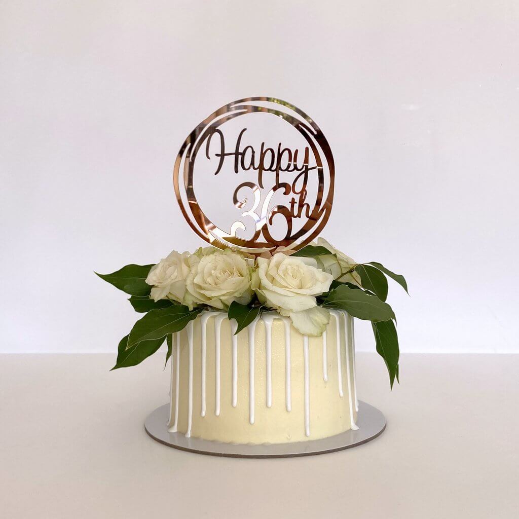 Acrylic Rose Gold Geometric Circle Happy 36th birthday Cake Topper