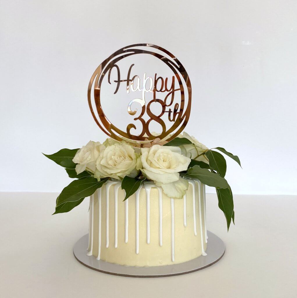 Acrylic Rose Gold Geometric Circle Happy 38th Cake Topper