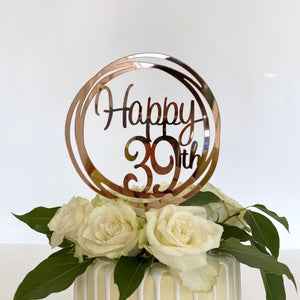 Acrylic Rose Gold Geometric Circle Happy 39th birthday Cake Topper