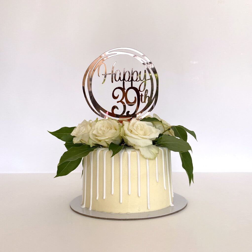 Acrylic Rose Gold Geometric Circle Happy 39th birthday Cake Topper