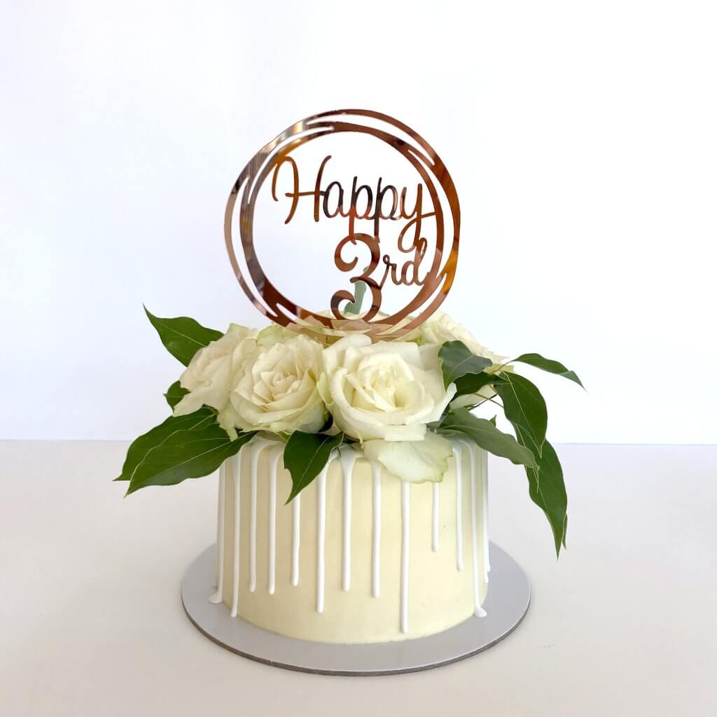 Acrylic Rose Gold Mirror Happy 3rd Birthday Geometric Circle Cake Topper
