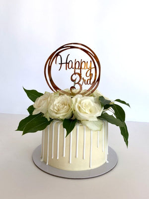 Acrylic Rose Gold Mirror Happy 3rd Birthday Geometric Circle Cake Topper
