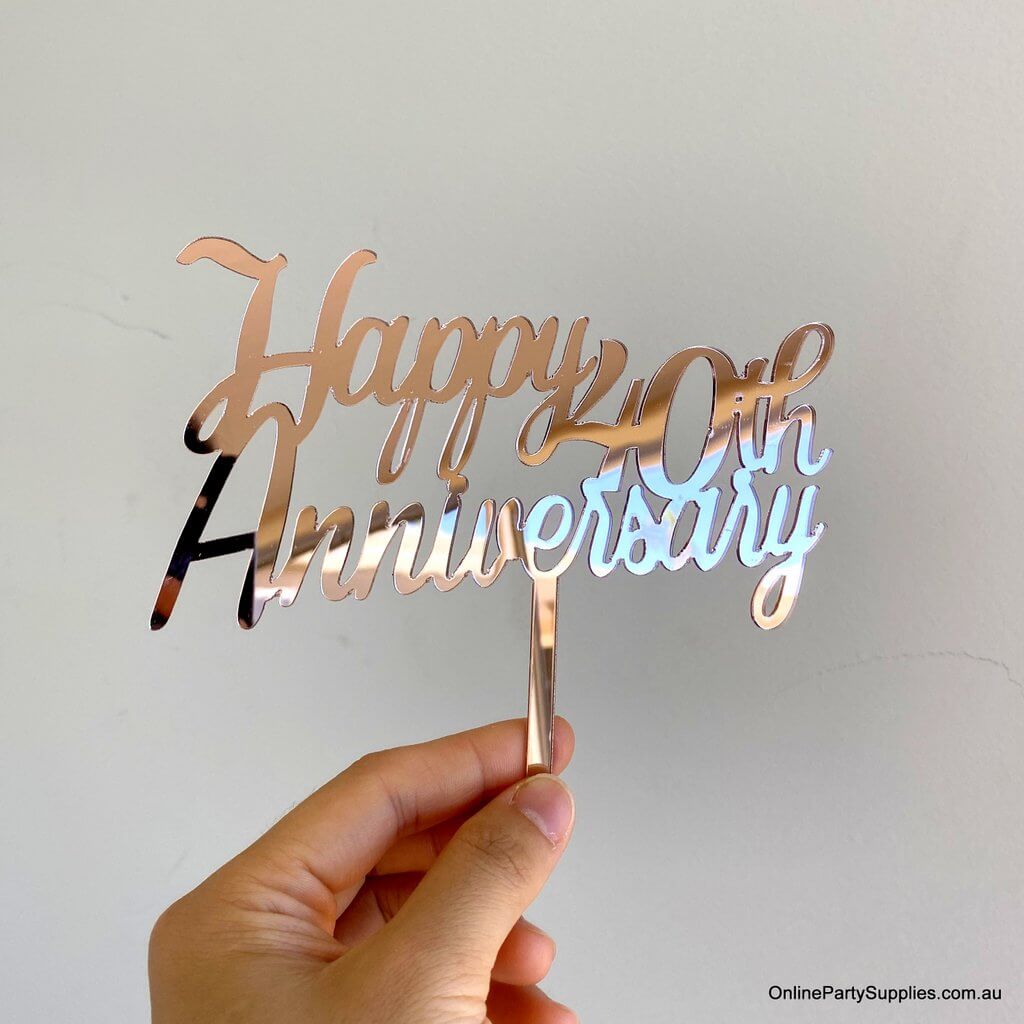 Online Party Supplies Australia Rose Gold Mirror Acrylic 'Happy 40th Anniversary' Cake Topper