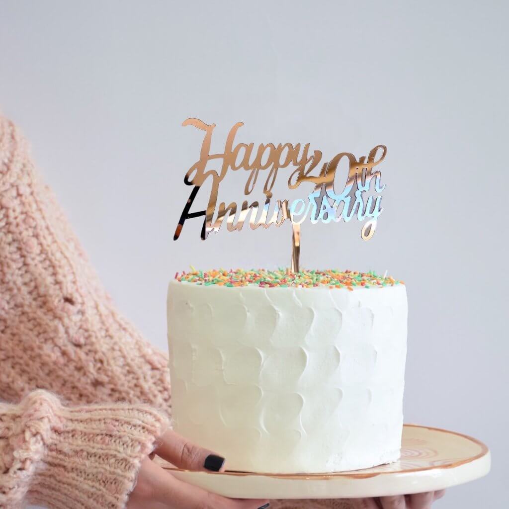 Online Party Supplies Australia Rose Gold Mirror Acrylic 'Happy 40th Anniversary' Cake Topper
