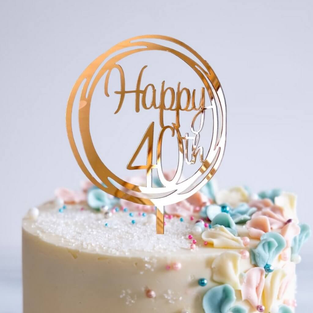 Online Party Supplies Australia Rose gold mirror geometrical circle happy 40th birthday cake topper