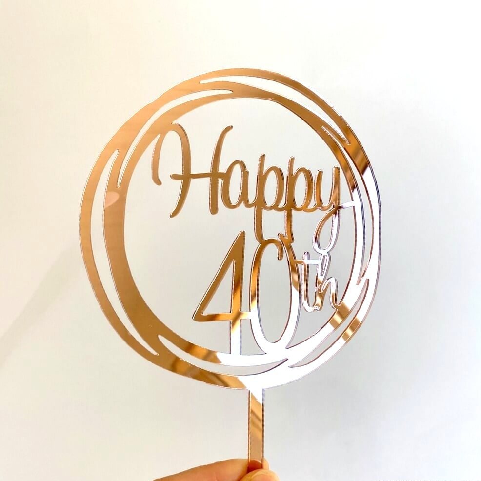 Online Party Supplies Australia Rose gold mirror geometrical circle happy 40th birthday cake topper