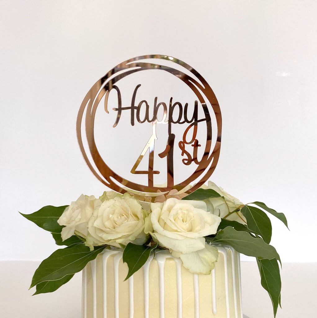 Acrylic Rose Gold Geometric Circle Happy 41st Cake Topper