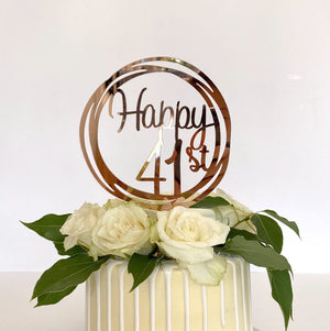 Acrylic Rose Gold Geometric Circle Happy 41st birthday Cake Topper