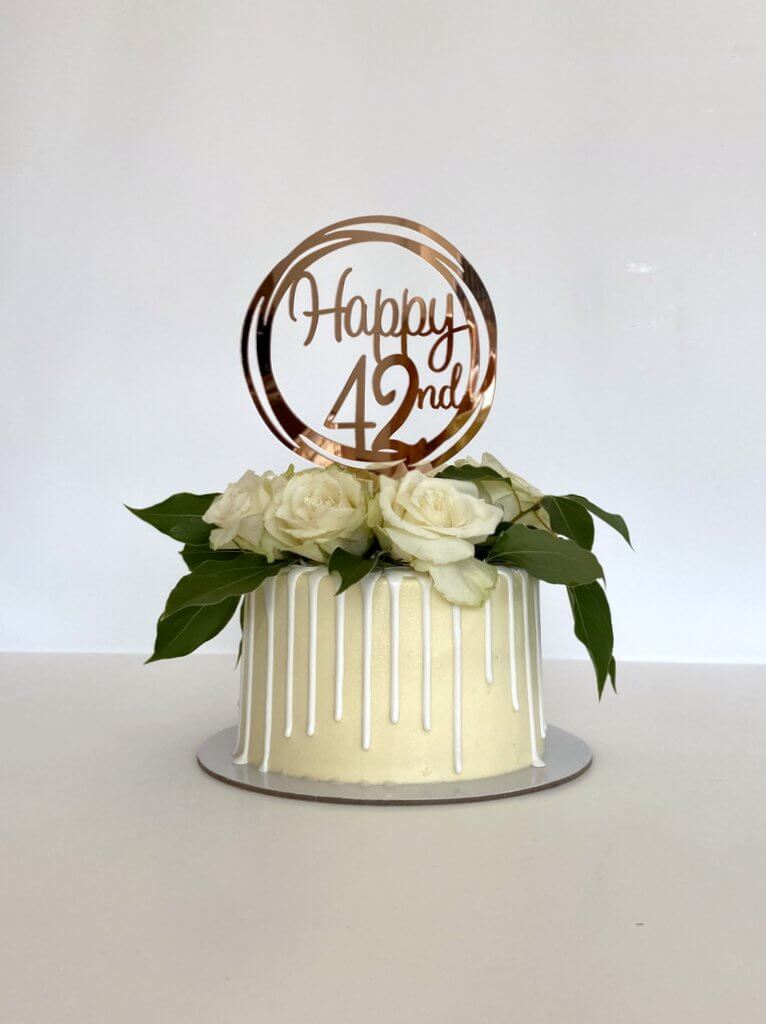 Acrylic Rose Gold Geometric Circle Happy 42nd Cake Topper