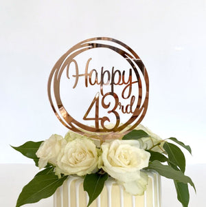 Acrylic Rose Gold Geometric Circle Happy 43rd Cake Topper