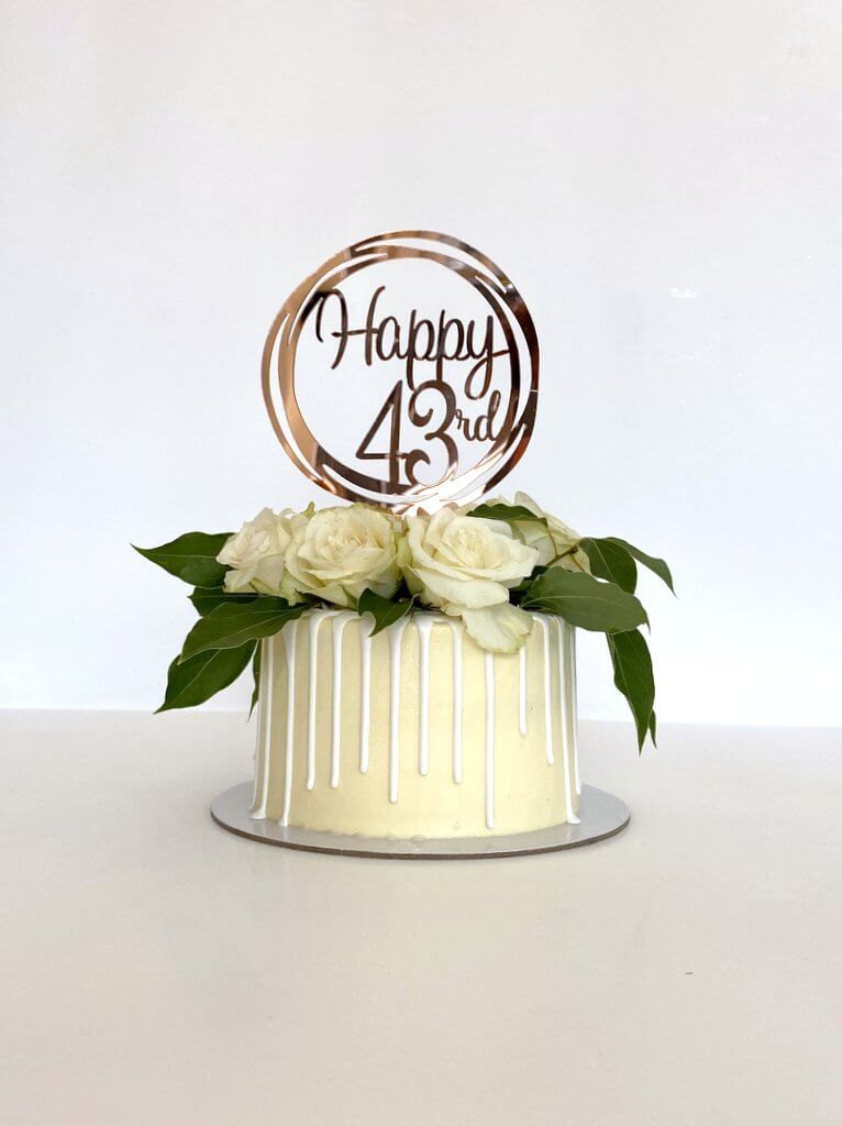 43 Topper Acrylic Rose Gold Geometric 'Happy 43rd' Cake Topper
